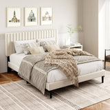 HAOARA King Size Bed Frame,King Size Platform Bed Frame and Velvet Upholstered Headboard with Strong Wood Slats, Box Spring Optional, Mattress Foundation, Easy Assembly Beige
