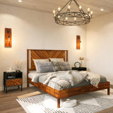 Bme Vivian 14 Inch Deluxe Bed Frame with Headboard, Rustic & Scandinavian Style with Solid Acacia Wood, No Box Spring Needed, 12 Strong Wood Slat Support, Easy Assembly, King, Rustic Golden Brown