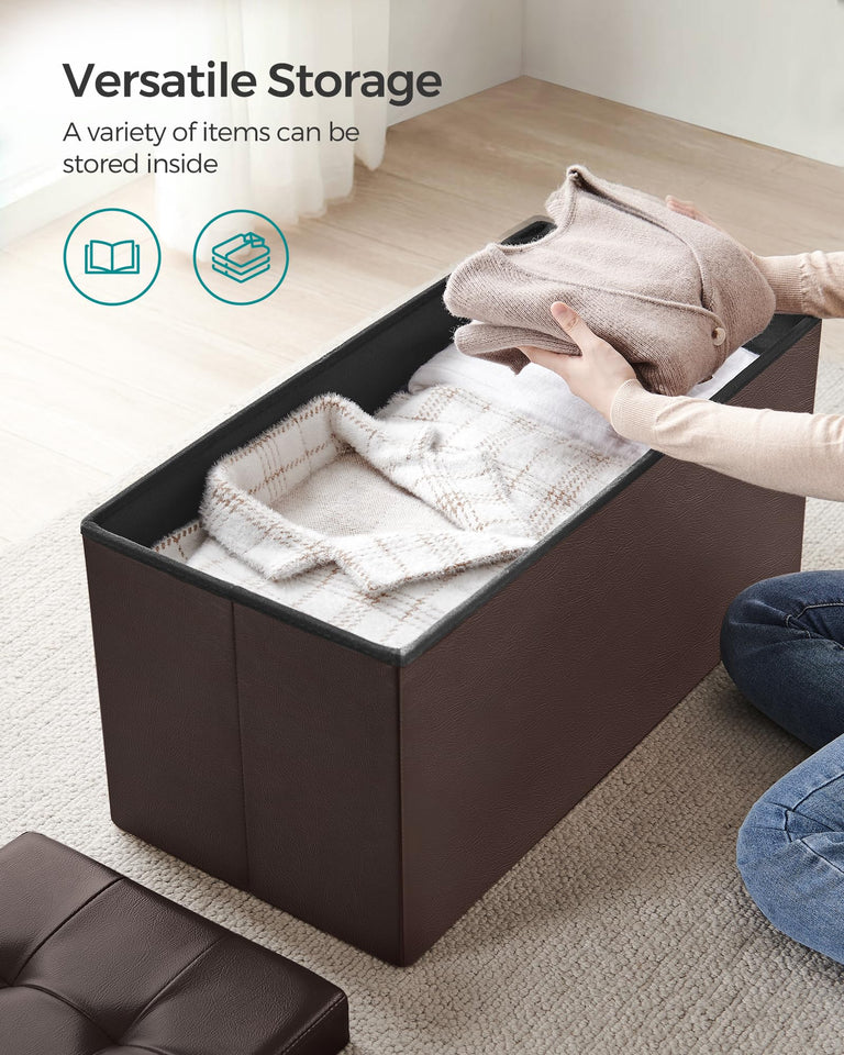 SONGMICS MAZIE Collection - 30 Inches Storage Ottoman Bench with Flipping Lid, Storage Chest Footstool, Load 660 lb, for Entryway, Living Room, Bedroom, Synthetic Leather, Black ULSF45BK