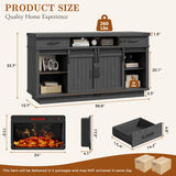 59'' Fireplace TV Stand with 3D Flame Electric Fireplace Heater, 34'' Tall Farmhouse TV Stand for 65 Inch TV, Entertainment Center TV Console with 2 Drawers, Sliding Barn Door for Living Room - White