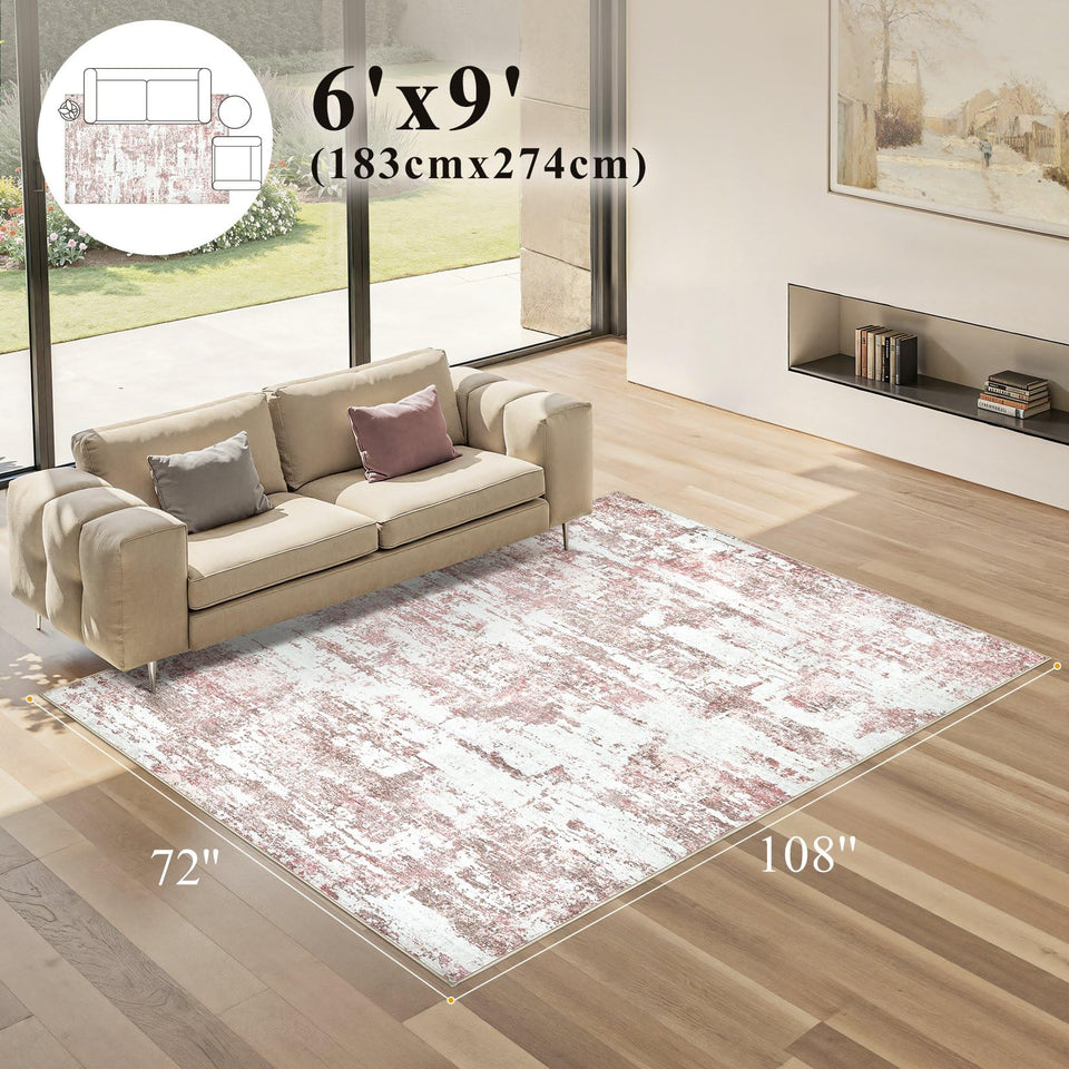 Area Rugs for Living Room: 12x15 Abstract Washable Rug Modern Neutral Large Soft Stain Resistant Non-Slip Backing Machine Table for Bedroom Dining Room Indoor Home Office Carpet - Gold Brown