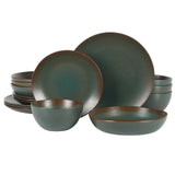 Bloomhouse Santorini Mist Double Bowl Terracotta Reactive Glaze Plates and Bowls Dinnerware Set - Amber, Service for Four (16pcs)