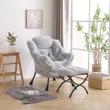 LITA Lazy Chair with Ottoman, Modern Accent Leisure Upholstered Lazy Sofa Armchair, Contemporary Lounge Reading Chair with Armrests and a Side Pocket for Living Room, Bedroom & Small Space, Dark Grey