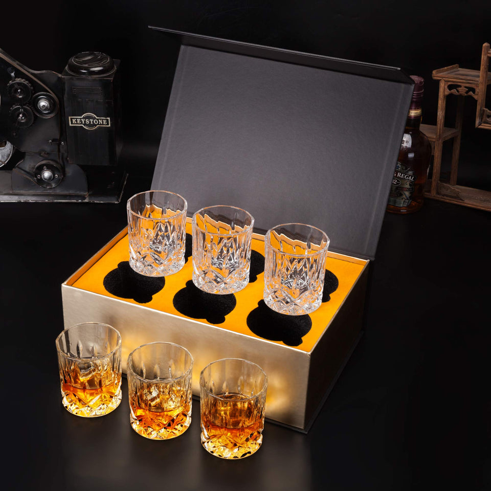 KANARS Old Fashioned Whiskey Glasses with Luxury Box - 10 Oz Rocks Barware For Scotch, Bourbon, Liquor and Cocktail Drinks - Set of 4 - Men Gift
