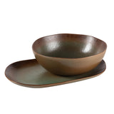 Bloomhouse Santorini Mist Double Bowl Terracotta Reactive Glaze Plates and Bowls Dinnerware Set - Amber, Service for Four (16pcs)