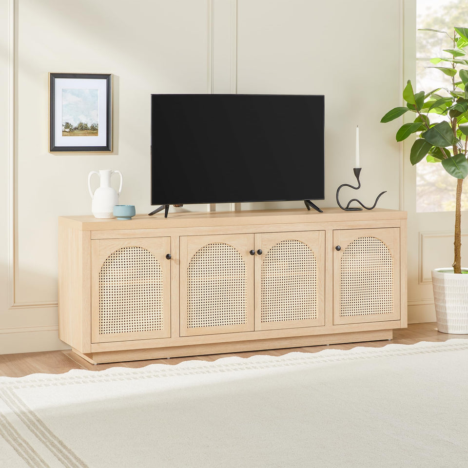 Walker Edison Sasha 4-Door Reeded Sideboard Buffet with Cord Management, 70 Inch, Coastal Oak