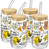DWTS DANWEITESI Glass Cups with Lids and Straws 4 pcs,16oz Drinking Glasses Set for Coffee Bar Accessories,Iced Coffee Cups with Lids,Matcha Cup Glass Tumbler Reusable for Gifts