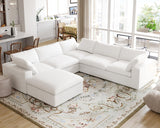 160.6" Cloud Couch Modular Sectional Sofa for Livingroom,Oversized Convertible Sofa with Storage Ottomans,6 Seat Wide Couches,Cushion Covers Removable (Khaki, 6 Seater)