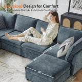 HULALA HOME 127'' Modular Sectional Sofa, Oversized U Shaped Couch with Storage Ottoman, Comfy Chenille Sofa with Deep Seat, 6 Seat Convertible Couches for Living Room, Beige