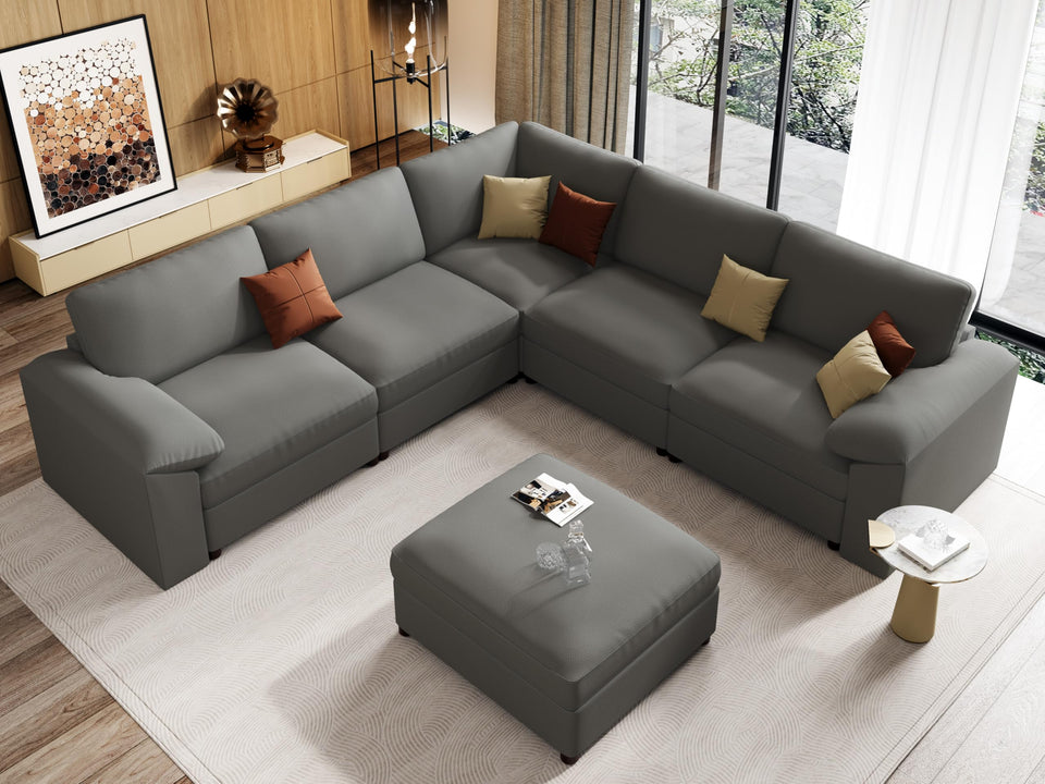 EASE MOOSE Leather Sectional Couch, Oversized Modular Sectional Sofas, Wide Deep Seat Modular Couch, Scratch Resistant Faux Leather Material, L Shaped Sofa for Big Spaces,Beige