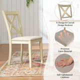 AMERLIFE 7-Piece Farmhouse Solid Wood Dining Table Set with 6 Upholstered Chairs, 60" Space Saving Dinner Table & Chairs Set, for Dining Room, Kitchen, Restaurant, Brown & White