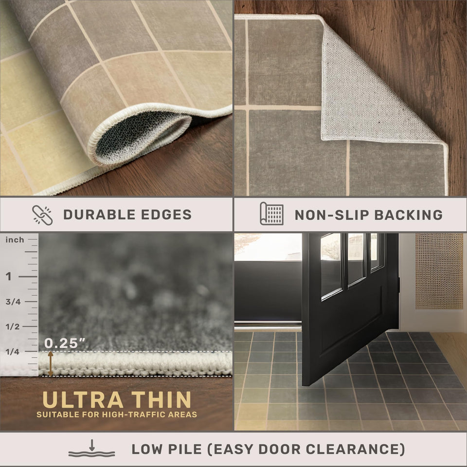 Neutral Living Room Rug - 10x14 Farmhouse Beige Brown Large Area Rug for Dining Room, Bedroom, Low Pile Lightweight Washable