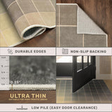 Neutral Living Room Rug - 10x14 Farmhouse Beige Brown Large Area Rug for Dining Room, Bedroom, Low Pile Lightweight Washable