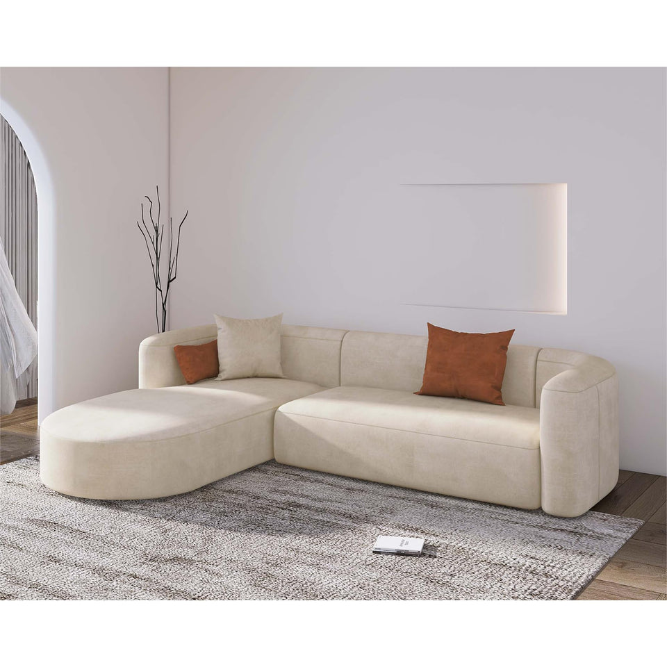 Acanva Luxury Modern Tight Curved Back Velvet Sofa, Minimalist Style Comfy Couch for Living Room Apartment, 3 Seater, Cream