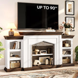 LGHM 72" Electric Fireplace with Mantel, Fireplace TV Stand for TVs Up to 80 Inch, Modern Entertainment Center with Storage, Realistic Stacked Stone Surround with Remote Control for Living Room