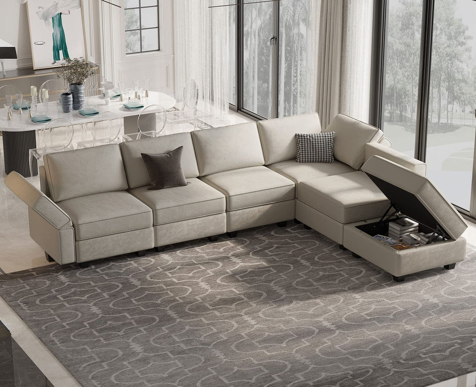 Belffin Modular Sectional Sofa with Ottomans Velvet Reversible Sleeper Chaise Bed Storage Seat Black