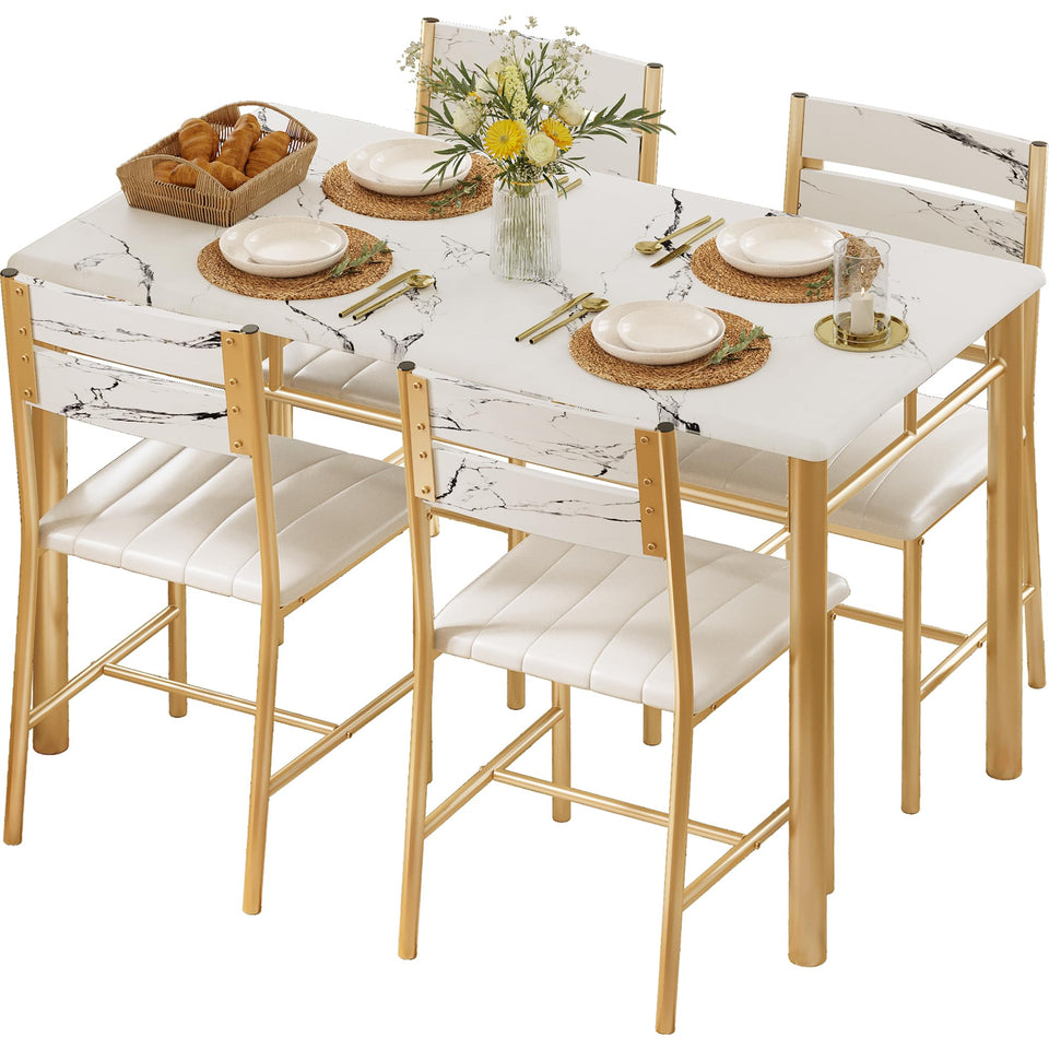 IRONCK Dining Table Set for 4, Wood Kitchen Table with Upholstered Chairs for Kitchen Room and Small Spaces, Rustic Brown