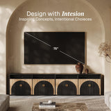 BELLEZE 65 Inch Fluted Buffet Cabinet with Storage, Symmetrical Arc Accent Sideboard Large Console Table for Dining Room, Kitchen, and Living Room (Caramel Brown)