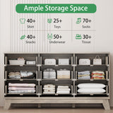 Fluted Dresser for Bedroom with 9 Drawers, 57" Wide Modern Chest of Drawers with Metal Handle, Wooden Dresser TV Stand, Wood Closet Clothes Storage Organizer for Living Room, Hallway, Natural Oak