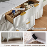 T4TREAM Fluted 7 Drawers Dresser, 54" Wide Modern Chest of Drawers with Faux Marble Top, Curved Profile Design, Dresser TV Stand, Wood Drawer Organizer for Bedroom, Living Room, Hallway, Natural Oak