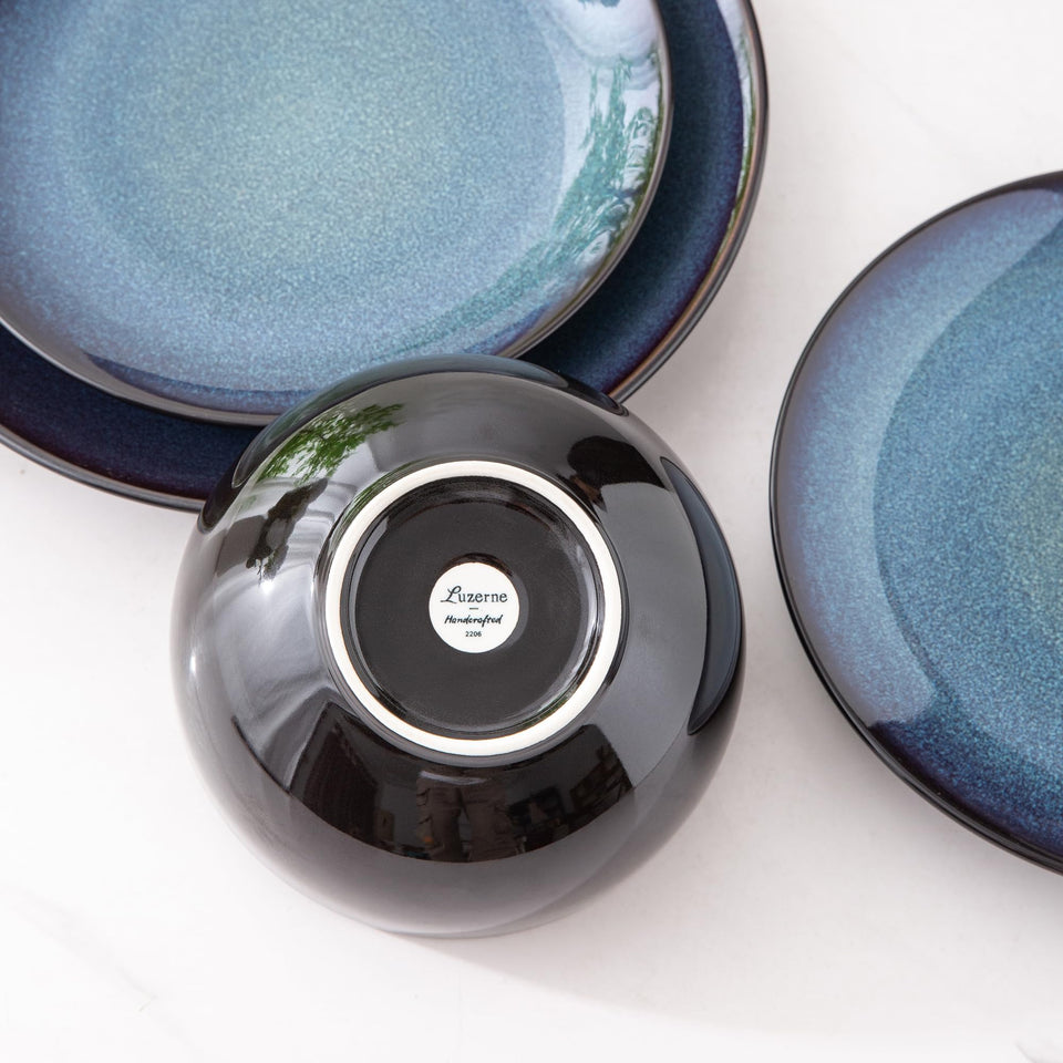 LeRatio Ceramic Dinnerware Sets for 6,Plates and Bowls Sets,Handmade Reactive Glaze Dishes Set,Chip Resistant and Scratch Resistant | Oven&Dishwasher & Microwave Safe-Blue(18PCS)