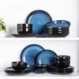 LeRatio Ceramic Dinnerware Sets for 6,Plates and Bowls Sets,Handmade Reactive Glaze Dishes Set,Chip Resistant and Scratch Resistant | Oven&Dishwasher & Microwave Safe-Blue(18PCS)