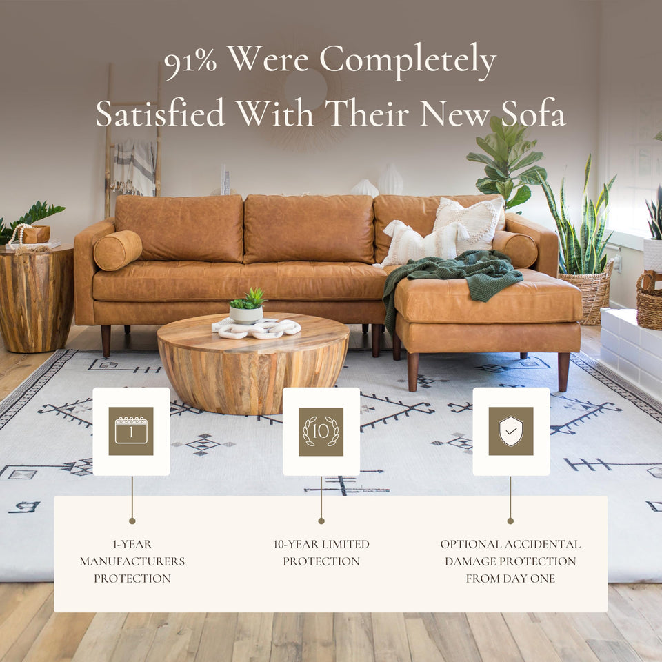 POLY & BARK Napa 72" Apartment Sofa – Italian-Tanned Full-Grain Pure-Aniline or Semi-Aniline Leather, Feather-Down Cushioning, Kiln-Dried Solid Wood Frame, Walnut Legs - Cognac Tan