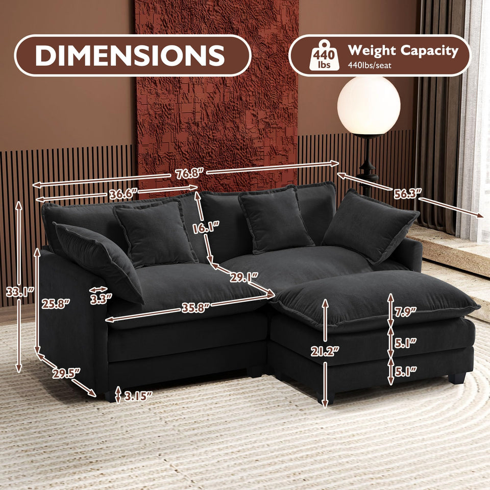 Ihanherry 146" U-Shaped Modern Sofa Modular Sectional Cloud Couch with 2 Ottoman, 6-Seat Chenille Deep Seat Sofa with 6 Pillows for Living Room, Bedroom and Apartment, Grey