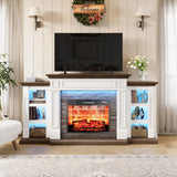 80" Fireplace TV Stand for TVs Up to 90 Inch, Electric Fireplace with Mantel, Farmhouse Entertainment Center with Storage, Realistic Stacked Stone Surround with Remote Control for Living Room