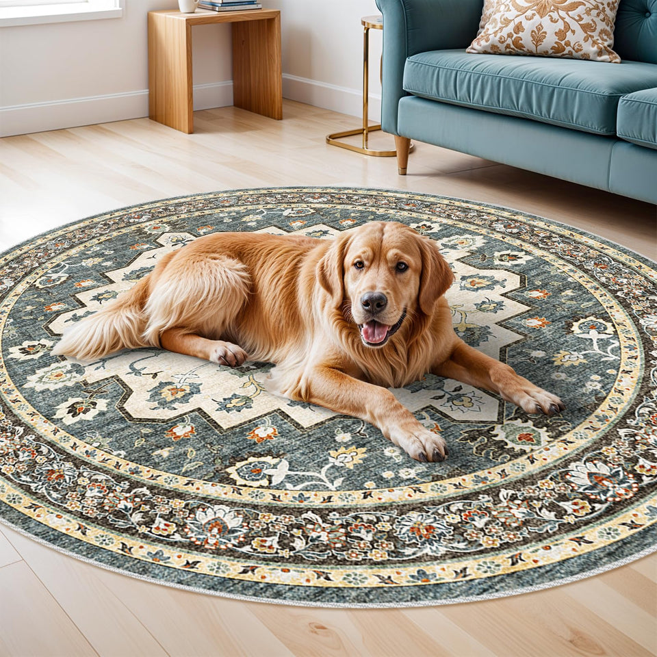 TOPRUUG Washable Oriental Area Rug - 12x15 Rugs for Living Room Soft Carpet for Bedroom Waterproof Floral Distressed Indoor Stain Resistant Non-Shedding Floor Carpets (Green, 12x15)