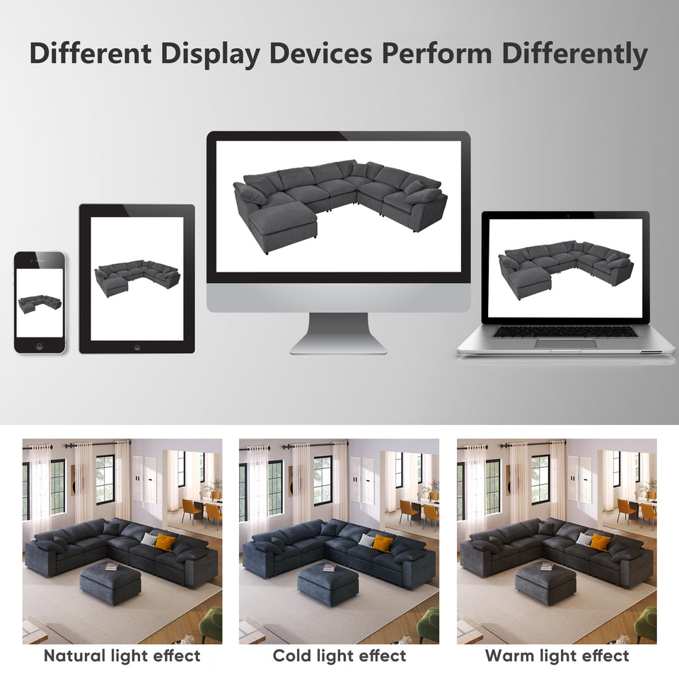 Tmsan 129.3" Oversized Modular Sectional Sofa, U Shaped Couch with Movable Ottoman, Large 7 Seat Corner Couches for Living Room, Spacious Space, Beige