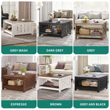 YITAHOME Coffee Table Farmhouse Coffee Table with Storage Rustic Wood Cocktail Table, Square Coffee Tables for Living Meeting Room with Half Open Storage Compartment, Grey Wash