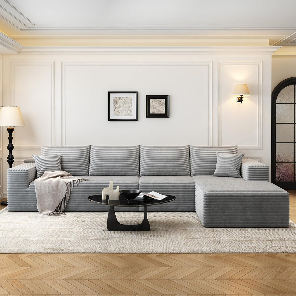 135.4" Cloud Modular Sectional Couch with 1 Ottoman,Modern Minimalist Upholstered Couches, Comfort U Shaped Sofa for Living Room,Deep Seat Corner Couch，No Assembly Required (Black,Left Facing Chaise)