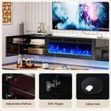 oneinmil 70" Floating TV Stand with 36" Electric Fireplace, Wall Mounted Fireplace Entertainment Center with Storage, Fire Place TV Console for Living Room, All Black