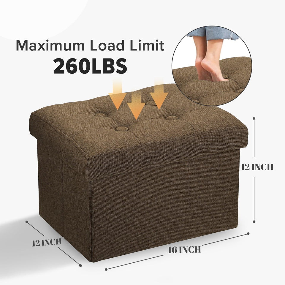 LINMAGCO Ottoman Storage Ottoman with Storage Small Foot Rest Stool Under Desk Stool Short Folding Footrest Linen Cloth Dark Gray 16X12X12IN