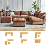 HULALA HOME 127'' Modular Sectional Sofa, Oversized U Shaped Couch with Storage Ottoman, Comfy Chenille Sofa with Deep Seat, 6 Seat Convertible Couches for Living Room, Beige