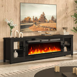 oneinmil 80" Fireplace TV Stand, 50 Inch Electric Fireplace & Modern Entertainment Center, TV Console with Adjustable Shelf & Glass Door for TVs Up to 90", Fire Place TV Stands for Living Room, Black