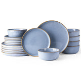 GBHOME Ceramic Dinnerware Sets for 8, 24 Pieces Stoneware Plates and Bowls Sets, Scratch Resistant Dishes, Dishwasher & Microwave Safe, Reactive Glaze-Green Wheat