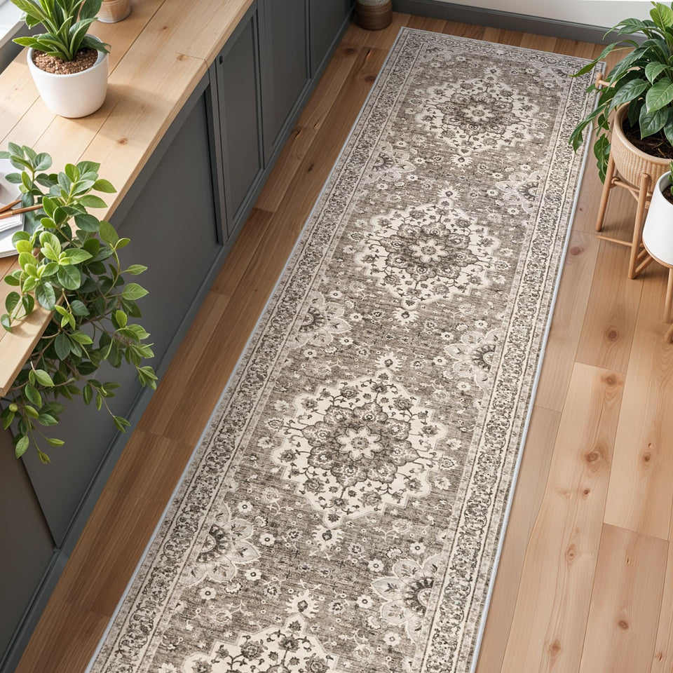 TOPRUUG Washable Oriental Area Rug - 12x15 Rugs for Living Room Soft Carpet for Bedroom Waterproof Floral Distressed Indoor Stain Resistant Non-Shedding Floor Carpets (Green, 12x15)