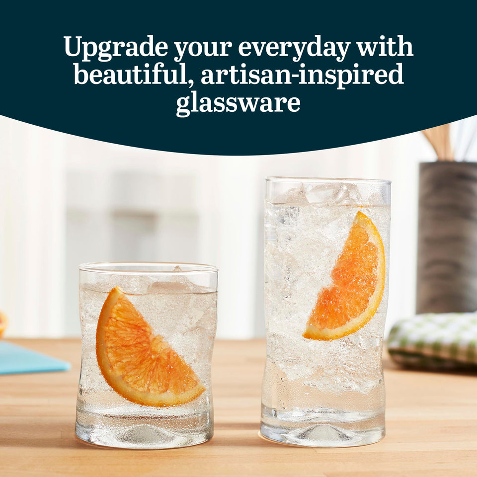 Libbey Ascent Tumbler and Rocks Drinking Glasses Set of 16, Glass Drinking Glasses with Curvature, Versatile Glassware Set for Parties and More