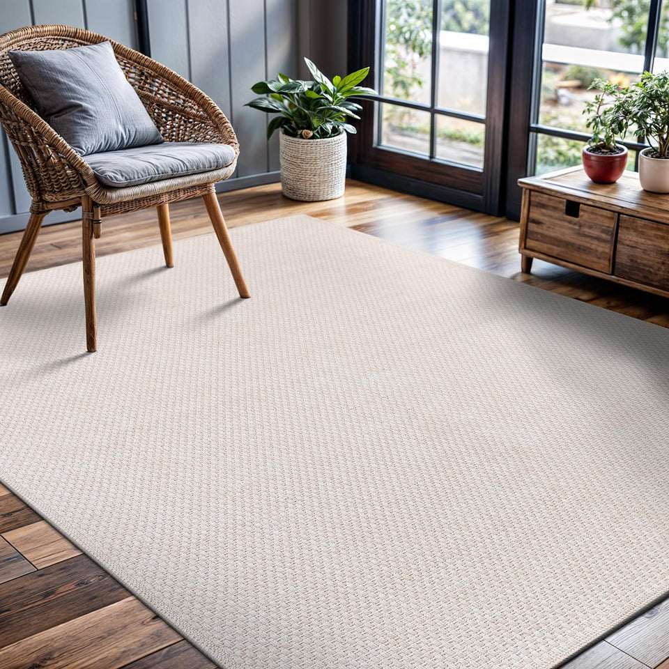 CAMILSON Easy Jute Rug 10x14, Indoor Outdoor Natural Color Fiber Area Rugs for Living Room Patio and Kitchen Rug Herringbone Woven Design Easy-Cleaning Washable Outside Carpet Alfombras 10 x 14