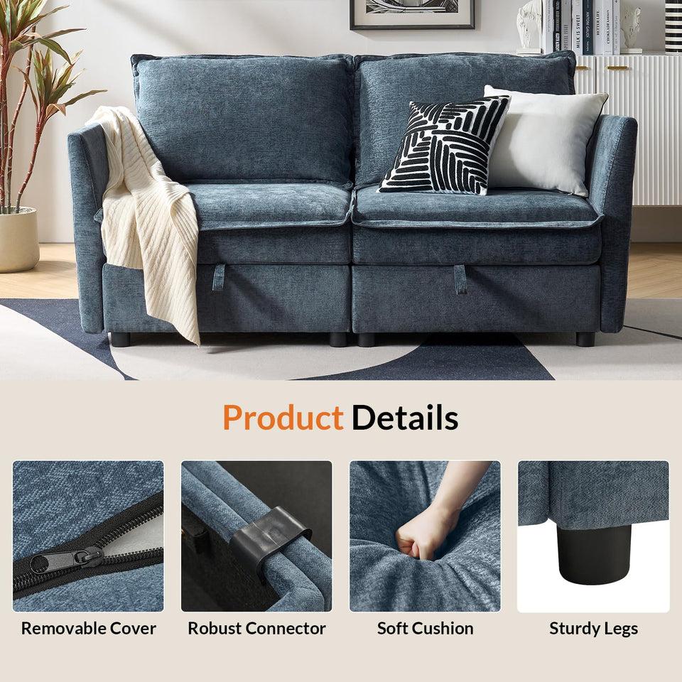 HULALA HOME 127'' Modular Sectional Sofa, Oversized U Shaped Couch with Storage Ottoman, Comfy Chenille Sofa with Deep Seat, 6 Seat Convertible Couches for Living Room, Beige