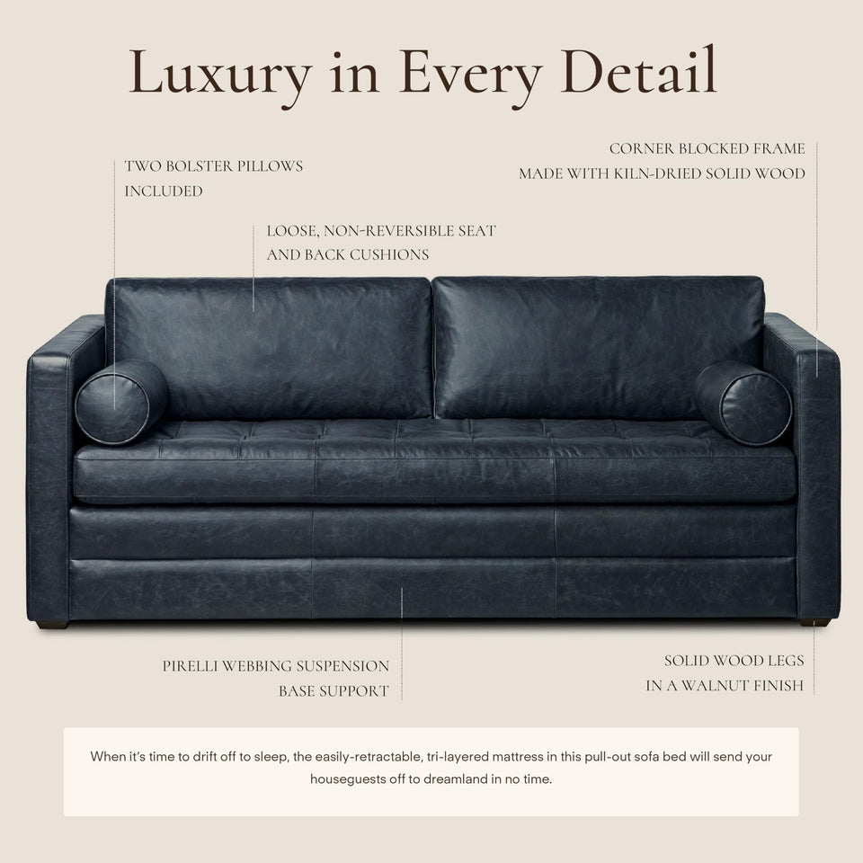 POLY & BARK Napa 72" Apartment Sofa – Italian-Tanned Full-Grain Pure-Aniline or Semi-Aniline Leather, Feather-Down Cushioning, Kiln-Dried Solid Wood Frame, Walnut Legs - Cognac Tan