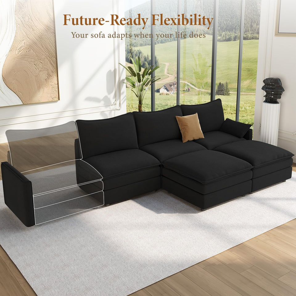 Vesgantti 142" U Shaped Sectional Couch, Comfy Cloud Modular Sectional Sofa with 2 Ottoman Deep Seat Chenille Modern Cloud Sofa, Modular Sofas for Living Room, Bedroom and Apartment, Beige