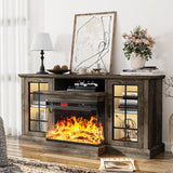 oneinmil 36 Inch 3-Sided Glass Fireplace TV Stand for TVs up to 80", Rustic Media Entertainment Center Console Table with Glass Door Closed Storage, Set of TV Table, White