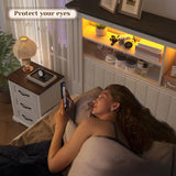 EnHomee King Size Bed Frame and Headboard & Storage, 4 Drawers and LED Built in Charging Station King Bed Frame with Storage Farmhouse,NO Noise,No Box Spring Needed,White