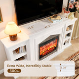 LGHM 72" Electric Fireplace with Mantel, Fireplace TV Stand for TVs Up to 80 Inch, Modern Entertainment Center with Storage, Realistic Stacked Stone Surround with Remote Control for Living Room