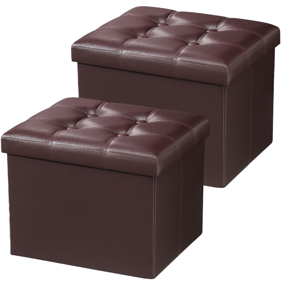 AmasSmile Storage Ottoman Folding Foot Rest Stool, Leather Footstool Bench, Short Ottoman Stool, Storage Foot Rest Store, Books (Black, 17" D x 13" W x 13" H)