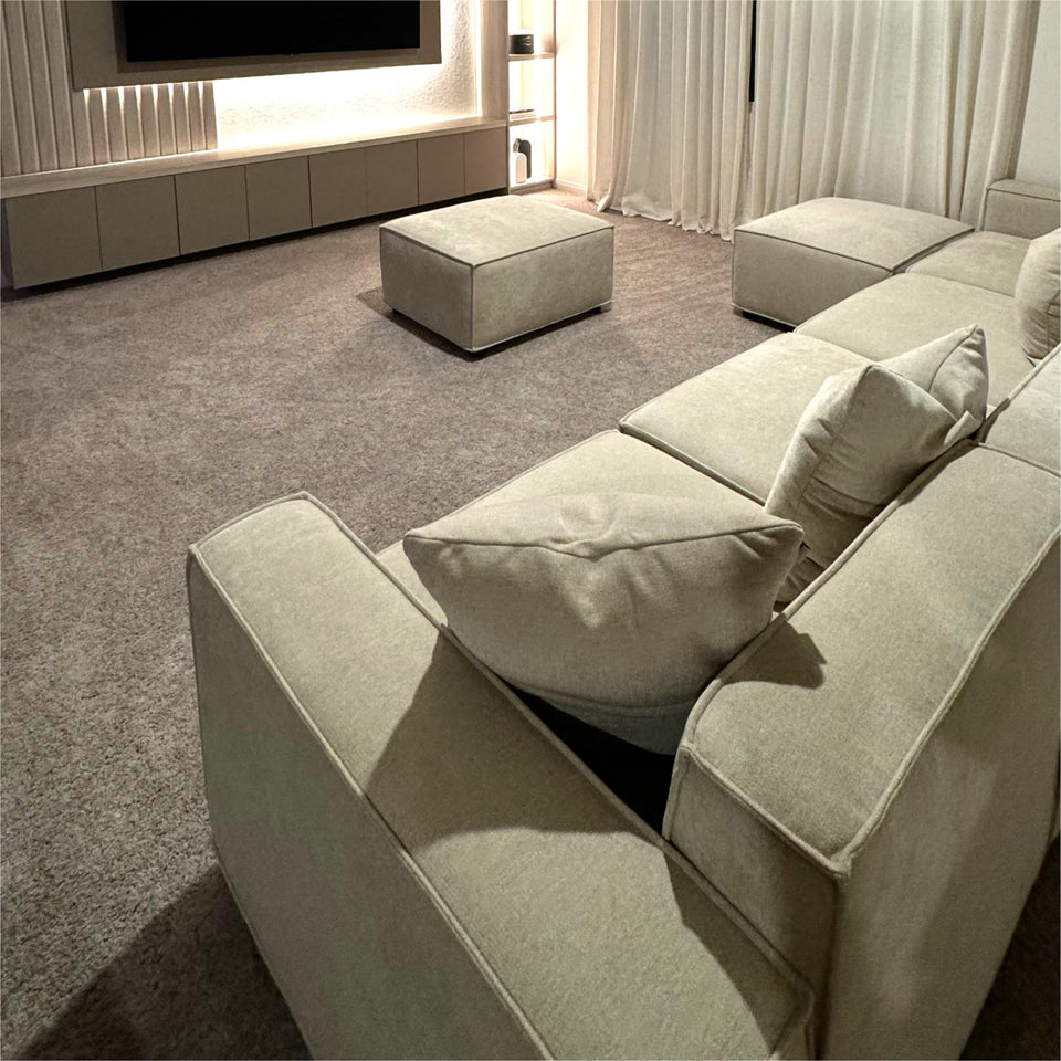 Acanva Luxury Modular Sectional Living Room Sofa Set, Modern Minimalist Style Couch with Ottoman and Chaise, L-Shape, Linen-Like Cream