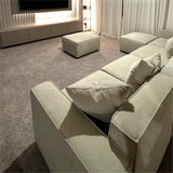 Acanva Luxury Modular Sectional Living Room Sofa Set, Modern Minimalist Style Couch with Ottoman and Chaise, L-Shape, Linen-Like Cream